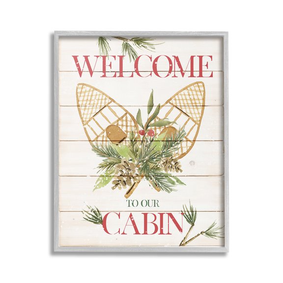 Stupell Industries Rustic Cabin Welcome Botanical & Floral Painting Gray Framed Art Print Wall Art, 16 x 20
