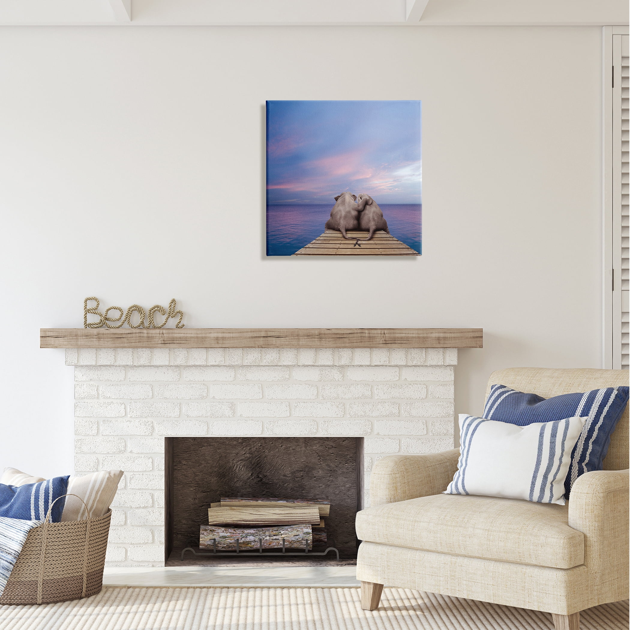 Stupell Industries Elephants Cuddling on Dock Animals & Insects Painting Gallery Wrapped Canvas Print Wall Art, 24 x 24