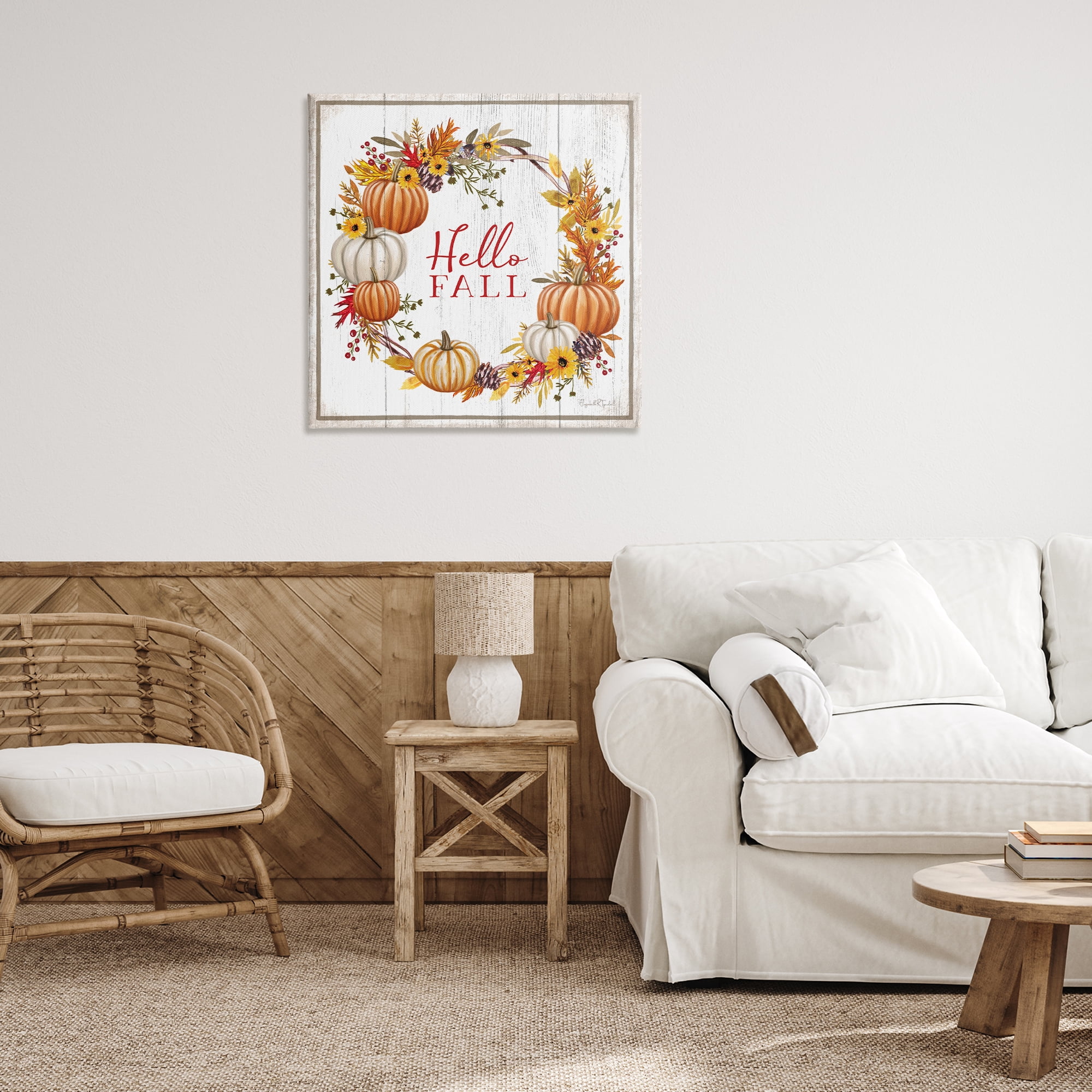 Stupell Industries Rustic Hello Fall Holiday Painting Gallery Wrapped Canvas Art Prints Wall Art, 30 x 30