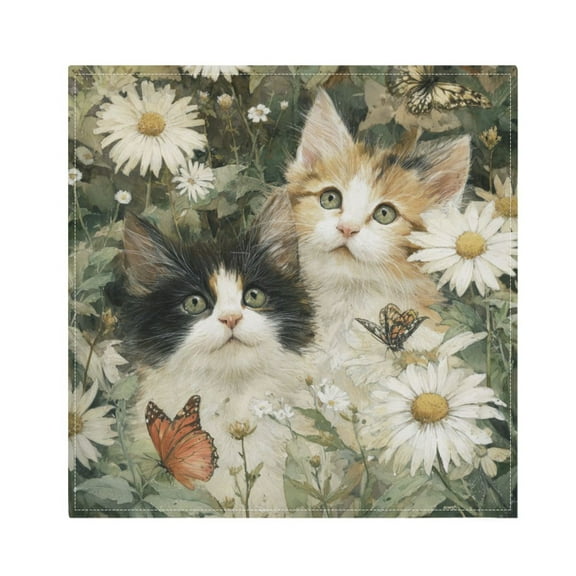 1 Pack 20'' x20" Satin Table Napkins Dinner Napkins for wedding Party Decoration events Adorable Cats and Daisies