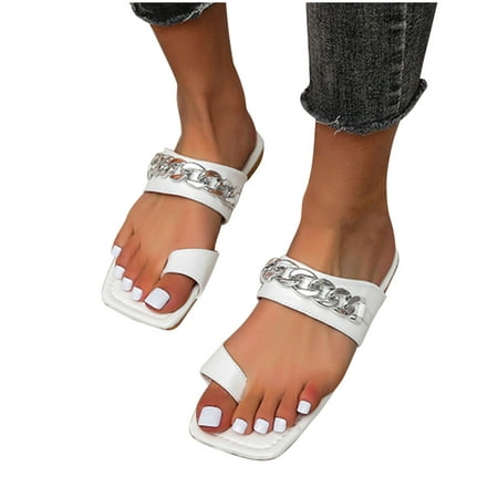 

Women s Rhinestone Slide Flat Sandals Dresssy - Casual Toe Ring Slide Sandal -Cute Slip On Flip Flop Thong Sandals - Spring Summer Shoes
