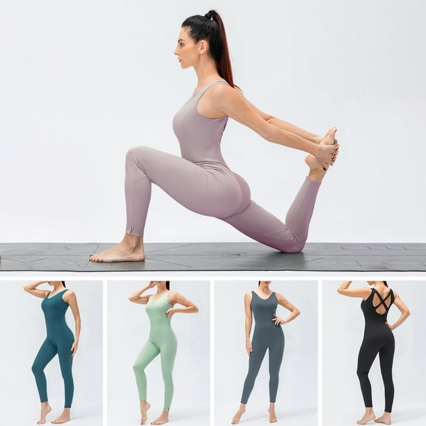 Mono de yoga para mujer con bolsillos Leggings sin mangas Espalda abierta Fitness Walmart en linea