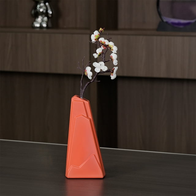 Jarrón de flores de plástico | Acabado decorativo imitado esmaltado | Azul Naranja Blanco | Decoración del salón | Exposición de flores secas | Maceta moderna y versátil | 9,6 x 4,6 x 1,7 in | 1 PC