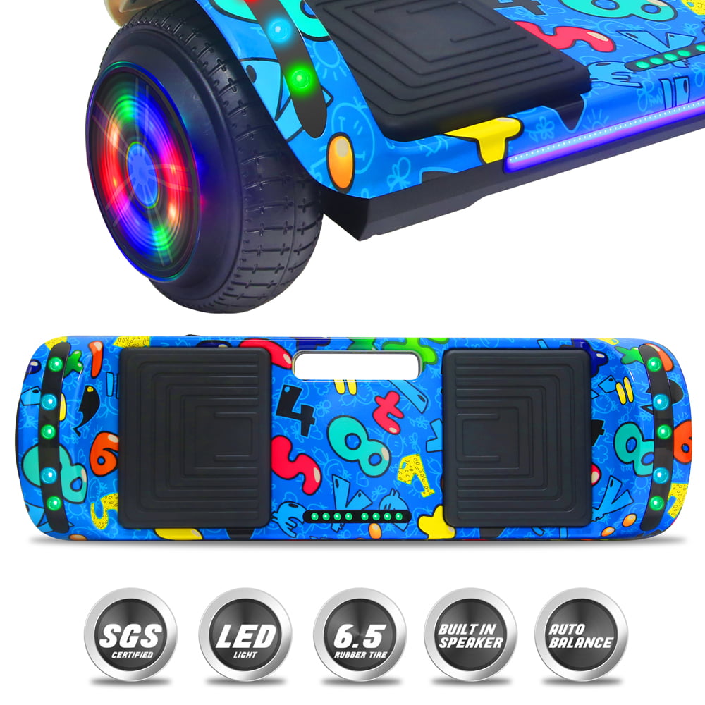 NHT 6.5 inch Hoverboard Self Balancing Scooter with Built-in Bluetooth Speaker and Handle and Colorful LED Wheels and Lights UL2272 Certified 