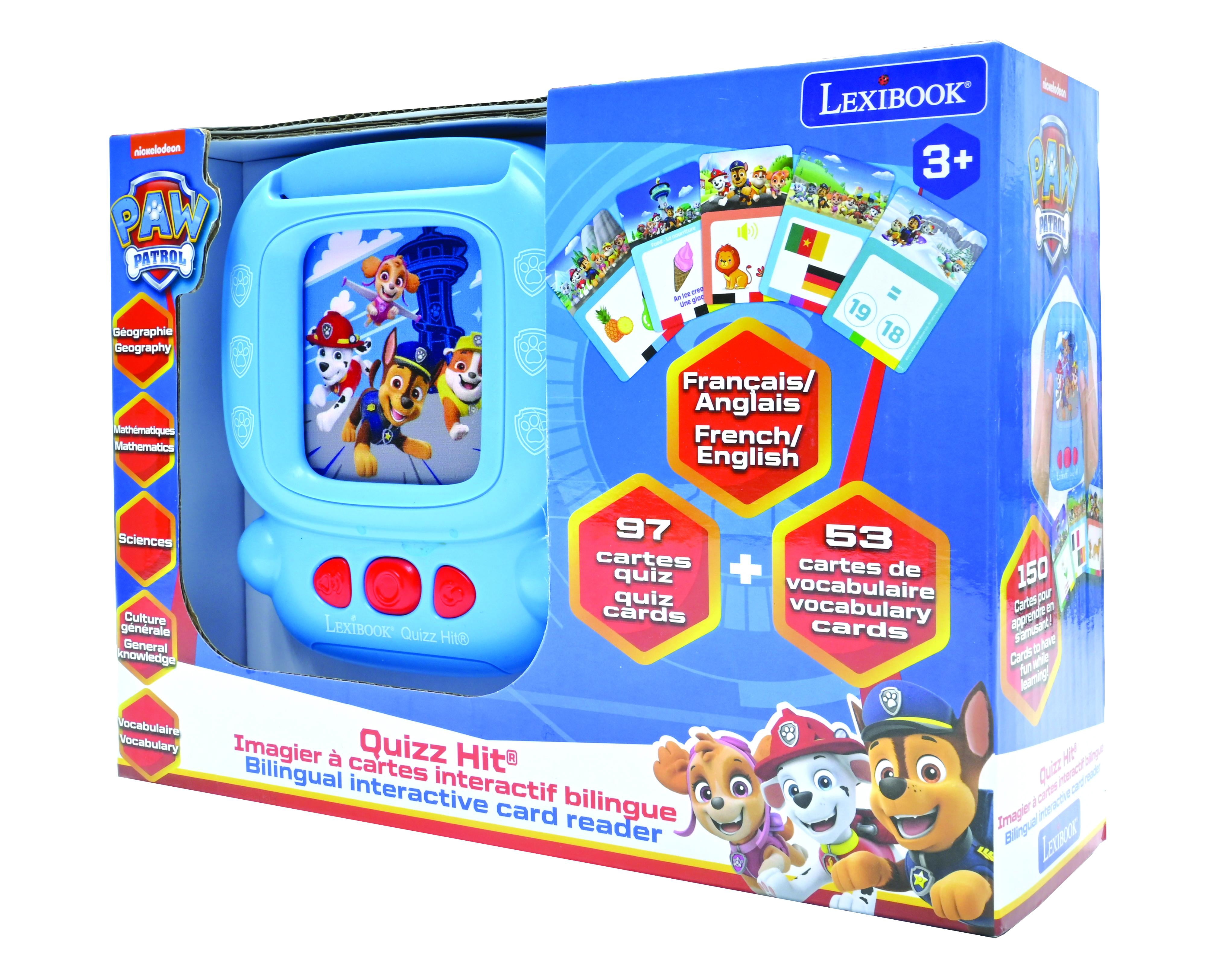 Lexibook Paw Patrol, Bilingual Interactive Card Reader, Audio Toy to Learn English and Spanish, 150 Double-sided Educational Cards, Educational Quiz & Flashcard Machine, Blue/red