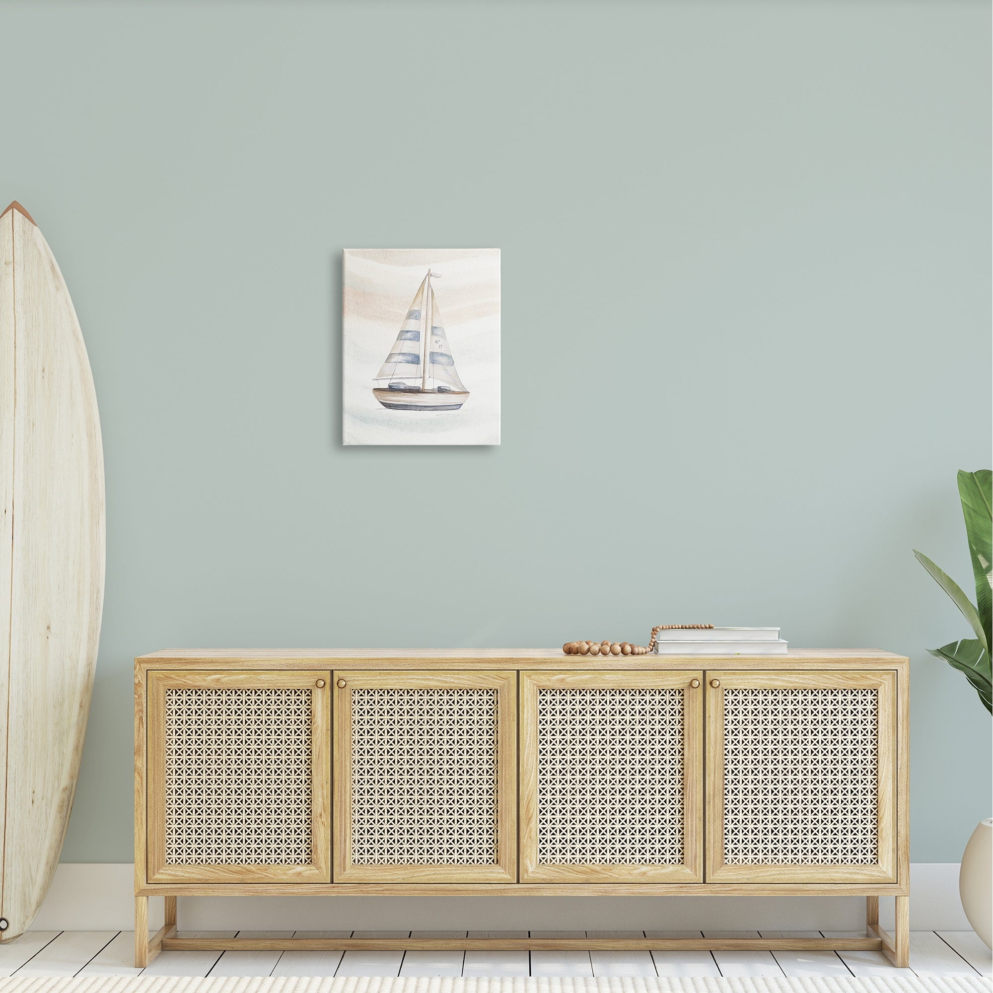Stupell Industries Nautical Sailboat Drifting Pale Abstract Ocean Waves Graphic Art Gallery Wrapped Canvas Print Wall Art, Design by Patricia Pinto