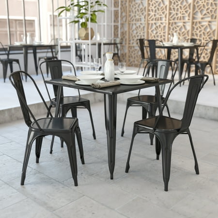Flash Furniture Commercial Grade 35.5" Square Black Metal Indoor-Outdoor Table