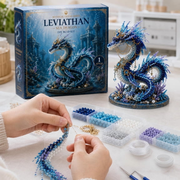7.87" Sea Dragon DIY Bead Craft Kit, 3D Mythical Ocean Dragon Beading Set, Fantasy Tabletop Statue Decor, Handmade Beaded Craft Kit for Adults