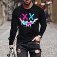 thumbnail image 1 of DecSea Men's Print Rhinestone Tee Top Long Sleeve Slim Fit Flocking T Shirt, 1 of 4