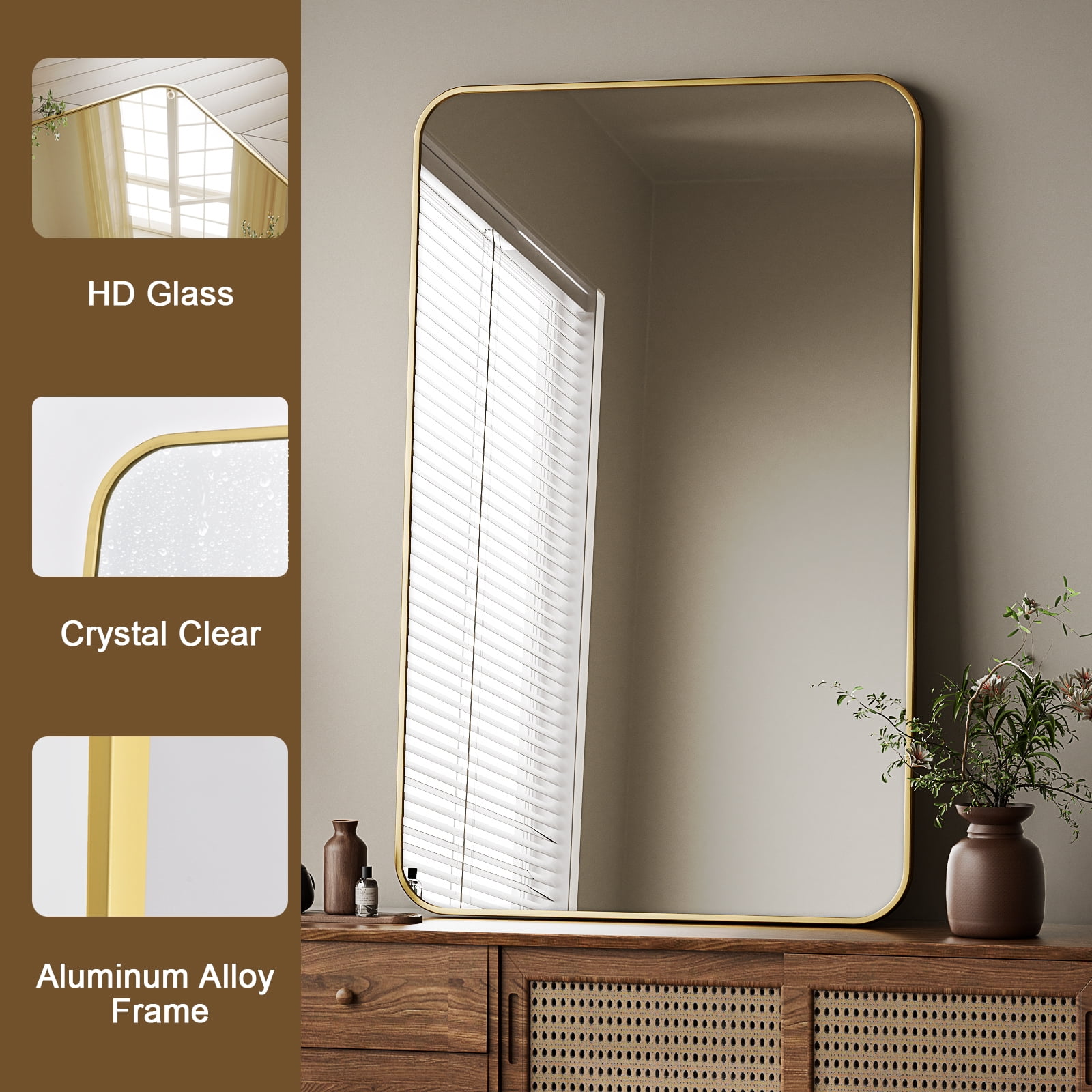 SHATTERVIEW 20"x28" Bathroom Mirror Wall-Mounted Vanity Mirror with Rectangular Metal Frame, Gold