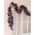 thumbnail image 4 of Guirnalda de rosas artificiales, 3 unidades, 135 flores, guirnalda de flores falsas para decoración de bodas, hogar, jardín, fiesta (morado), 4 of 4
