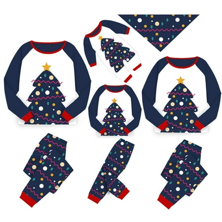 

hirigin Christmas Family Pajamas with Tree Print Color Matching Classic Crew Neck Casual Style Holiday Clothing