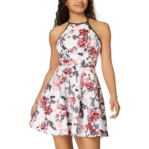 Speechless Womens Juniors Tiered Fit & Flare Halter Dress