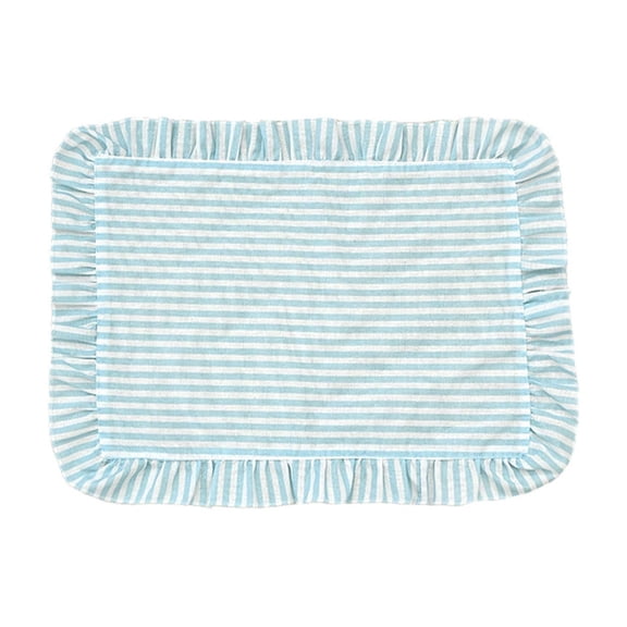 Ruffled Striped Placemats Set of 4 Rectangular Washable Fabric Table Mats for Kitchen Dining Rustic Cottage Style Everyday Meals Weekend Brunches Housewarming Gift Soft Breathable Cloth