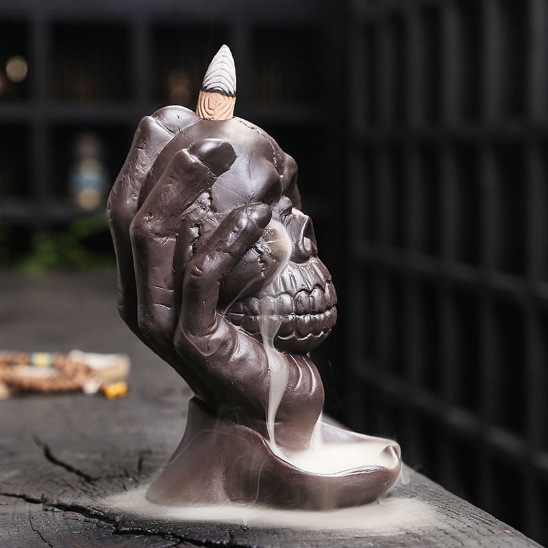 Purple Sand Backflow Incense Burner Creative Skull Head Halloween Ghost Hand Incense Fragrant Holder Home Decoration