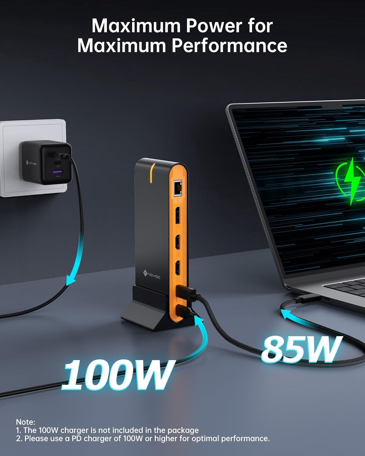 NOVOO 15-in-1 Laptop Docking Station with Triple Display, 8K DP, Dual 4K HDMI, 10Gbps USB Ports, SD/TF Card Reader, Ethernet, Compatible with MacBook and Windows Laptops
