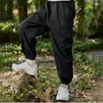 thumbnail image 3 of Eltusu Boys Cargo Pants, Casual Loose Fit Elastic Waist Solid Color Joggers with Pockets Black Size 16 T, 3 of 4