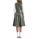 thumbnail image 3 of Vestido Midi Casual Sin Mangas de Cuero Sintético con Cuello en V para Mujer, Botones, Color Verde Militar, 3 of 5