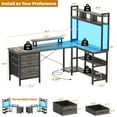 thumbnail image 4 of iSunirm L Shaped Gaming Desk with Storage, Computer Gaming Desk with LED Lights & Hutch, Reversible Computer Desk with Power Outlet, Corner Desk with Drawers, Shelves for Home, Black Oak, 4 of 8