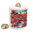 thumbnail image 2 of Graphic Piggy Bank, Hip Hop Street Culture Harlem New York City Wall Graffiti Art Spray Art Image, Ceramic Coin Bank Money Box for Cash Saving, 3.6" X 3.2", Multicolor, by Ambesonne, 2 of 4