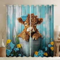 Castle Fairy Children Teens Boys Girls Farm Animal Cattle Black Out Curtains,Floral Daisy Farmhouse Cow Curtains Pack of 2 (42x63 Each),Western Vintage Aesthetic Bedroom Curtains Bedroom Decor