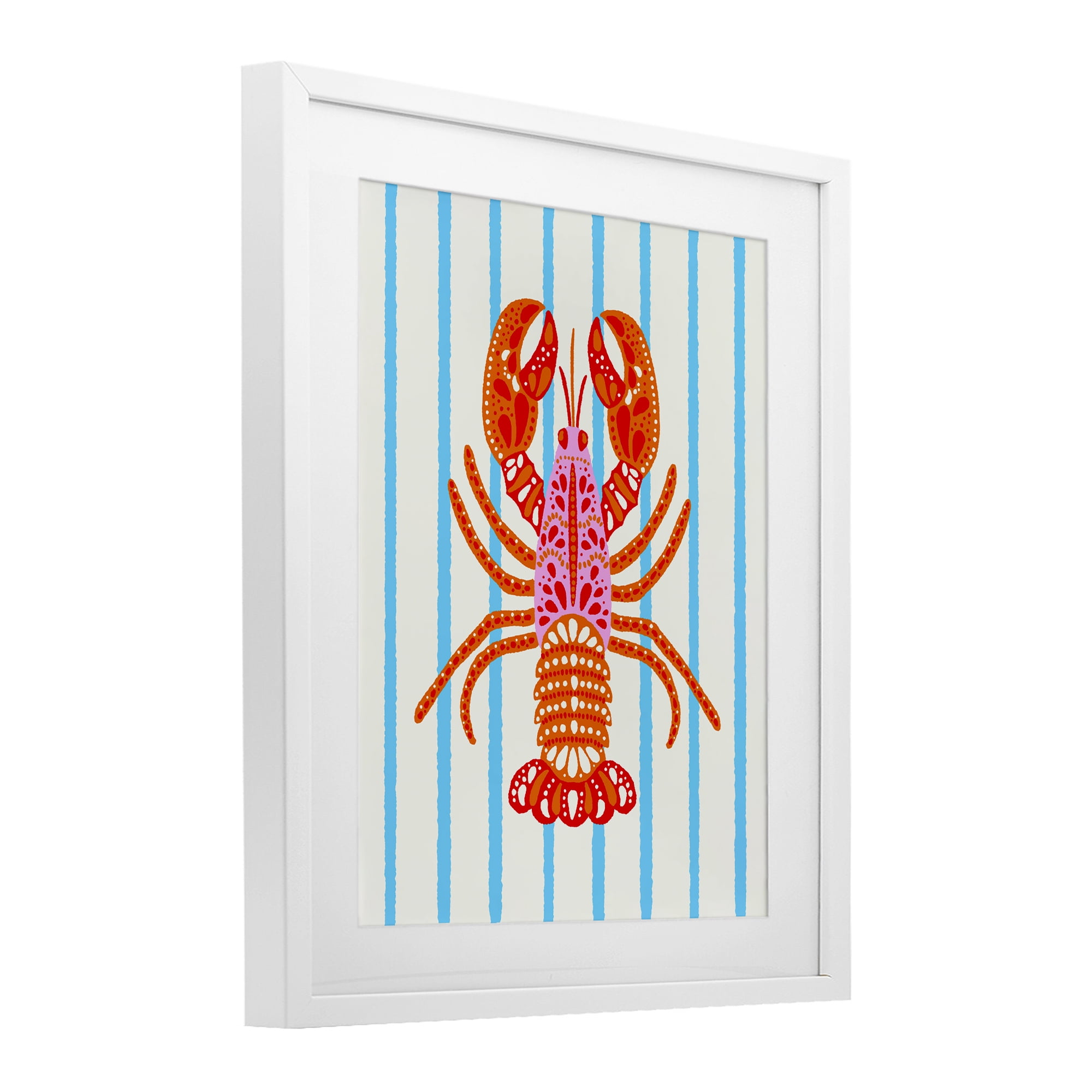 Stupell Industries Bright Boho Lobster on Stripes White Framed Print Under Glass, design by Indira Prieto | IndySign