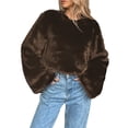 thumbnail image 2 of Women's Cropped Faux Fur Jacket Fashion Long Sleeve Casual Short Coat with Zipper Brown M, 2 of 8