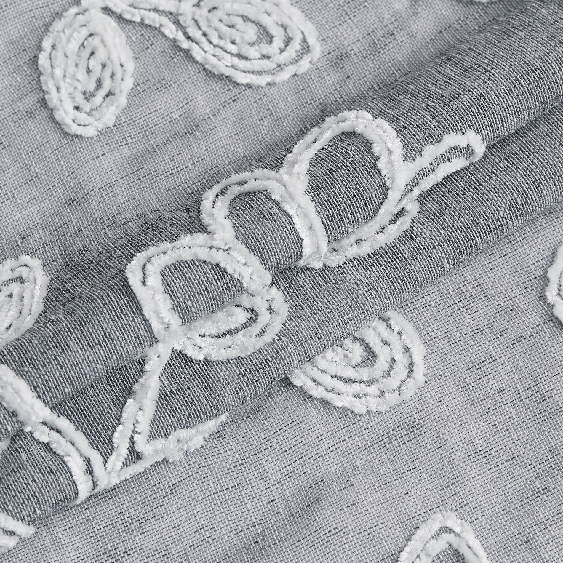 Dainty Home Rita 3D Floral Chenille Embroidered Solid Sheer Linen Look 70 x 72 Shower Curtain In Silver