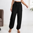 thumbnail image 3 of Casual Pants for Women 2026 Spring Fall Cotton Linen Elastic High Waist Drawstring Straight Leg Pants with Pockets, 3 of 5