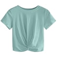 thumbnail image 1 of Haut Court d'Été pour Femme Uni à Manches Courtes, T-Shirt à devant Torsadé, Vert, P, 1 of 5