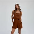 thumbnail image 6 of Lumtrix Linen Short Sets For Women 2 Piece Square Neck Sleeveless Tops And Shorts Matching Set Boho Summer Travel Vacation Outfits Camel L, 6 of 7
