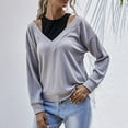 thumbnail image 5 of JINMGG V Neck Sweaters for Women Fall Winter Clearance,Fashion Women Casual V-neck Color Fake Two Piece Stitching Knitted Sweater, 5 of 9