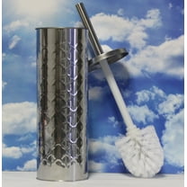 Stainless Steel Metal Toilet Brush with Holder Set Freestanding Space Saving Hammered Look Silver Finish