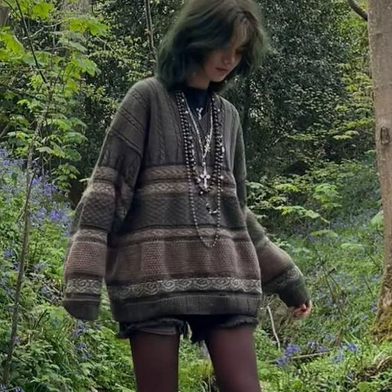 Y2K Fairycore Grunge Knitted Sweaters Autumn Graphic Striped Print Vintage Loose Pullovers Long Sleeve Aesthetic Retro Knitwear Y2K Fairycore Grunge Knitted Sweaters Autumn Graphic Striped Print Vintage Loose Pullovers Long Sleeve Aesthetic Retro Knitwear
