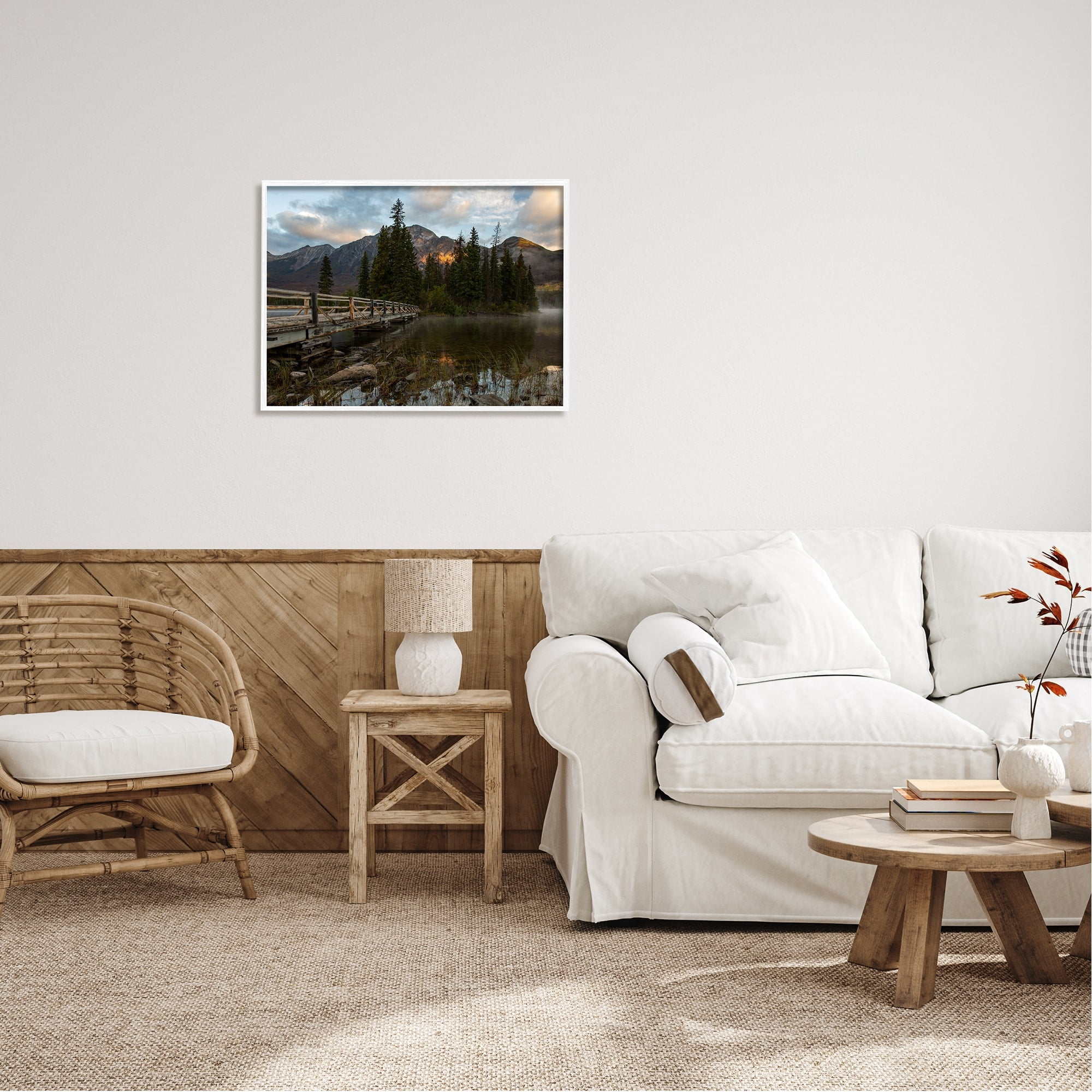 Stupell Industries Mountainside Lake Bridge Cloudy Photography Landscape Framed Wall Art, 30 x 24, Design by Daniel Sproul