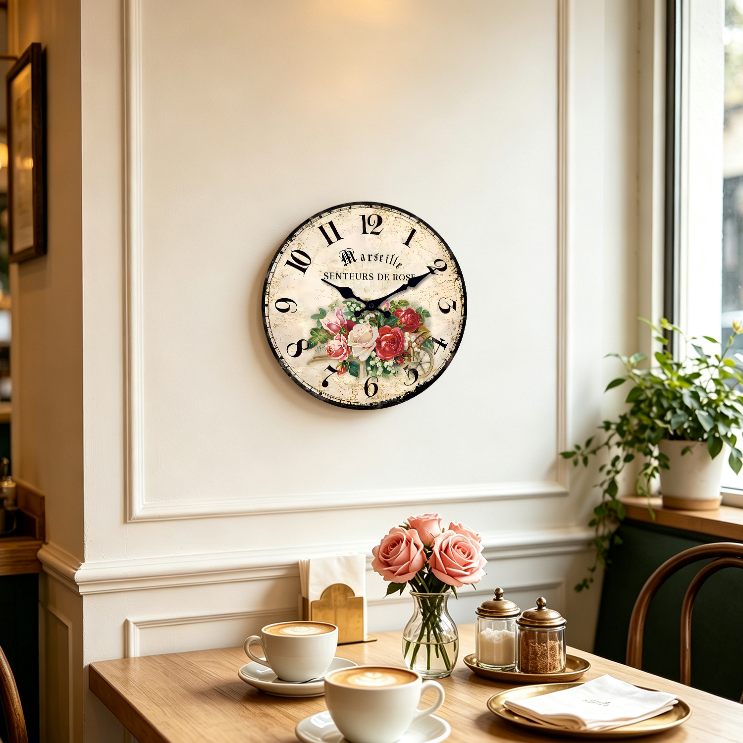 Constantplanet 12-Inch Vintage Rose Floral Wall Clock photo 6