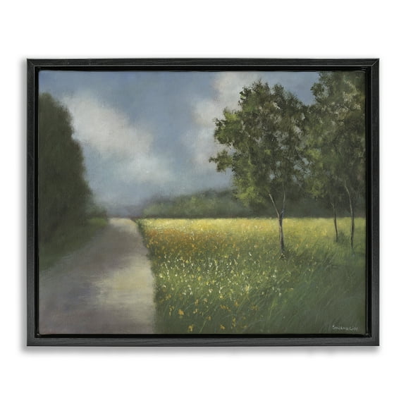 Stupell Industries Traditional Country Road Landscape Painting Black Floater Framed Art Print Wall Art, 21 x 17