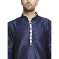 thumbnail image 2 of eloria Men's Traditional Silk Blend Solid Navy Blue Kurta With White Churidar Pyjama, 2 of 6