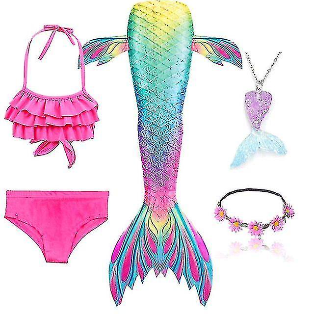 5pcs/set Girls Mermaid Tail Swimsuit Children Mermaid Ariel Cosplay Costume Fantasy Beach Bikini A Discount