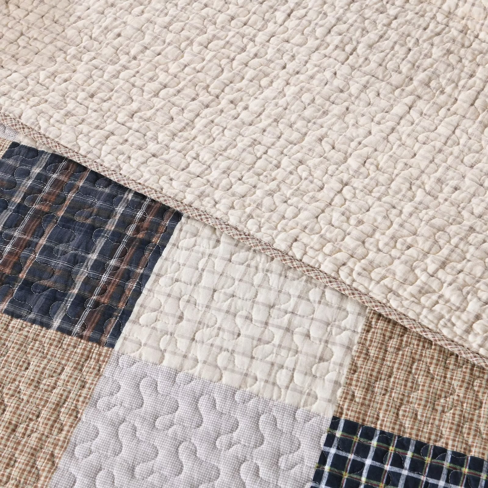Bedduvit Cotton Quilt King Size - 3 Piece 100% Cotton Lightweight Soft Brown Black Beige King Quilt Set with 2 Pillow Shams, Reversible Patchwork Plaid Bedspread/Coverlet/Bedding Set for All Seasons