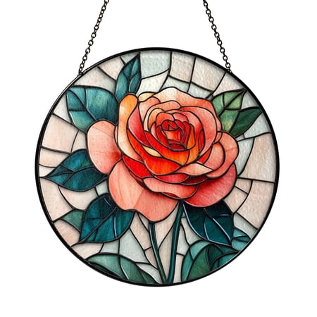 Elegant Rose Flower Stained Glass Suncatcher – Window Decor2001