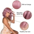 thumbnail image 3 of Pelucas cortas de color rosa púrpura para mujer, peluca sintética ondulada rizada hasta los hombros para cosplay para niñas, pelucas coloridas de uso diario (12, rosa púrpura), 3 of 5