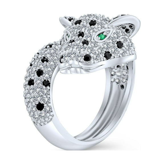 Bling Jewelry Womens Green Eye Cubic Zirconia Cocktail Statement Ring Silver-Plated Panther Design