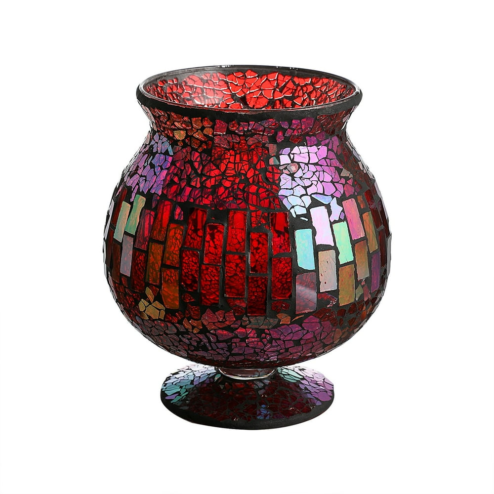 6 5 X 7 Inches Mosaic Glass Hurricane Mosaic Glass Vase For Ts And Home Decoration Red