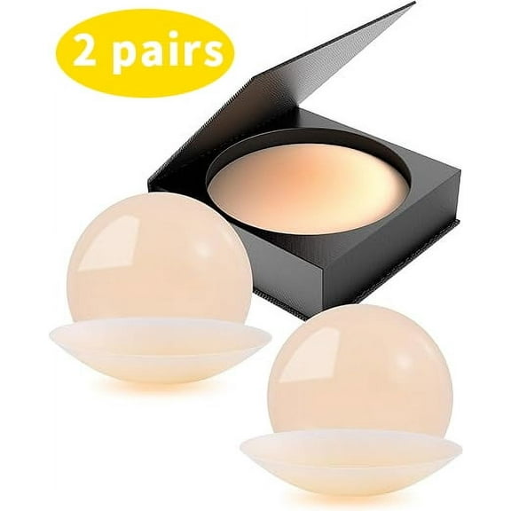 ZHUYING 2 Pairs  Nipple Cover -Sticky Adhesive Silicone Nipple Pasties - Reusable Pasty Nipple Covers for Women with Travel Box