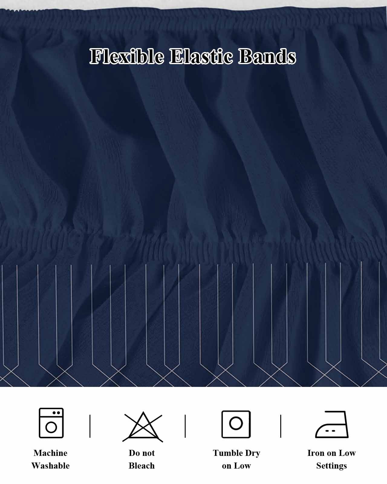 Navy Blue Bed Skirt California King Size 18" Drop Minimalism Geometric Texture Modern Art Ruffled Wrap Around Bed Skirts Adjustable Elastic Bedskirt Dust Ruffle for California King Size Bed