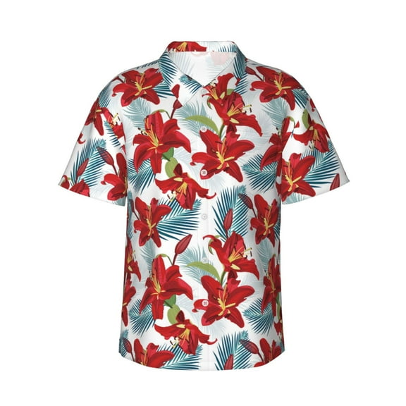 Haiem Lilies Flowers Printed Hawaiian Shirt for Men - Men’s Casual Beach Summer Shirts - Stretch Fabric with Modern Fit-X-Large