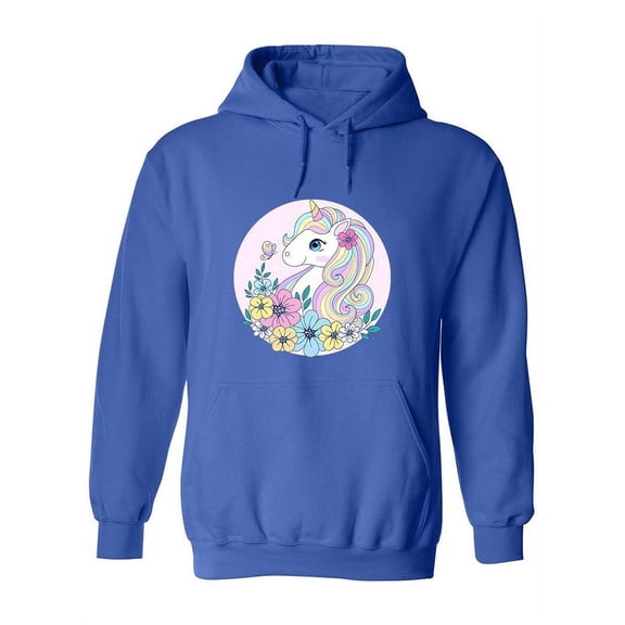 Cartoon Unicorn And Flowers Hoodie Women -Image by Shutterstock, Female x-Large