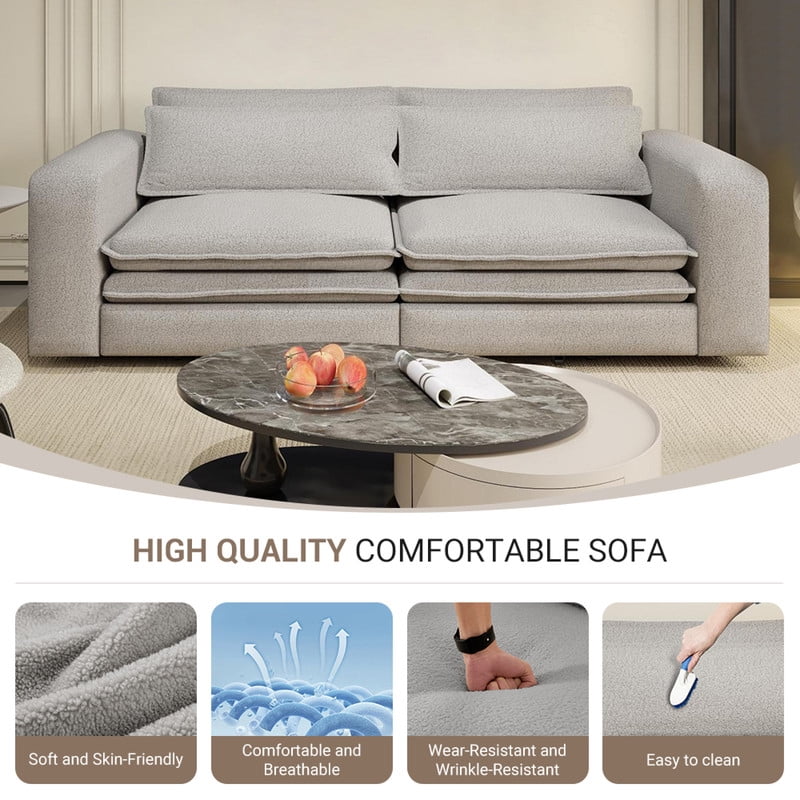 93" King Size Sleeper Sofa Bed, 3-in-1 Convertible Pull Out Couch, Chaise Lounge, Sherpa Fleece 3-Seater Upholstered Sofa with 2 Lumbar Pillows for Living Room, Apartment, and Office