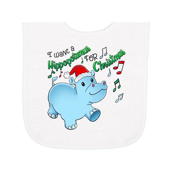 Inktastic I Want a Hippopotamus for Christmas Hippo in Santa Hat Baby Terry Cloth Bib